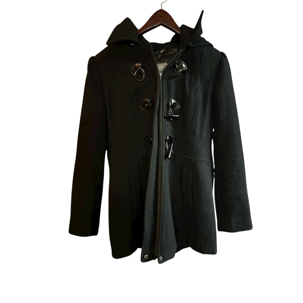 Guess Black Hooded Toggle Coat Women Casual Winter Warm‎ Jacket